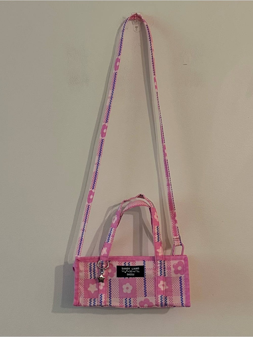 NEW IN HAND BAGGU X Sandy Liang Mini Nylon Market Bag Pink Plaid